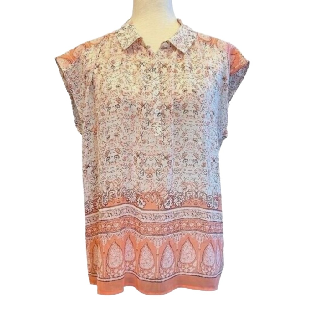 Vince Camuto  - Womens Collared Cap Sleeve 3/4 Button Up Blouse Size: XXL